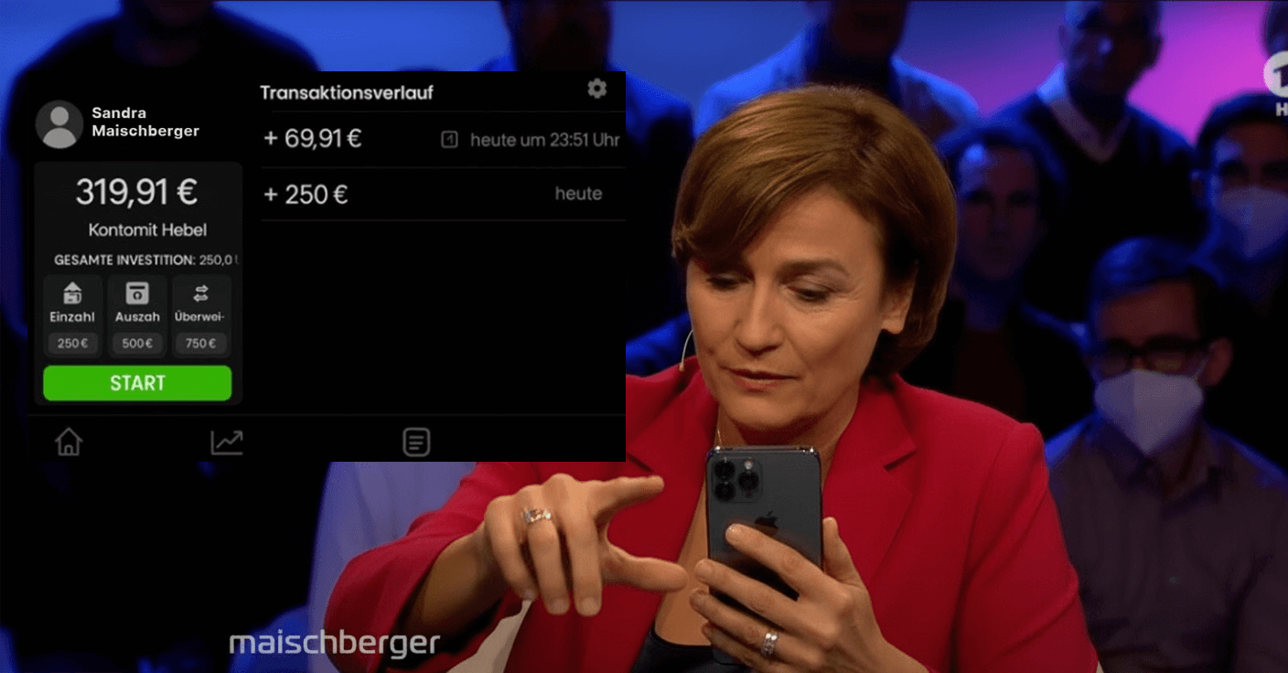 Handybildschirm zeigt +69 Euro Gutschrift